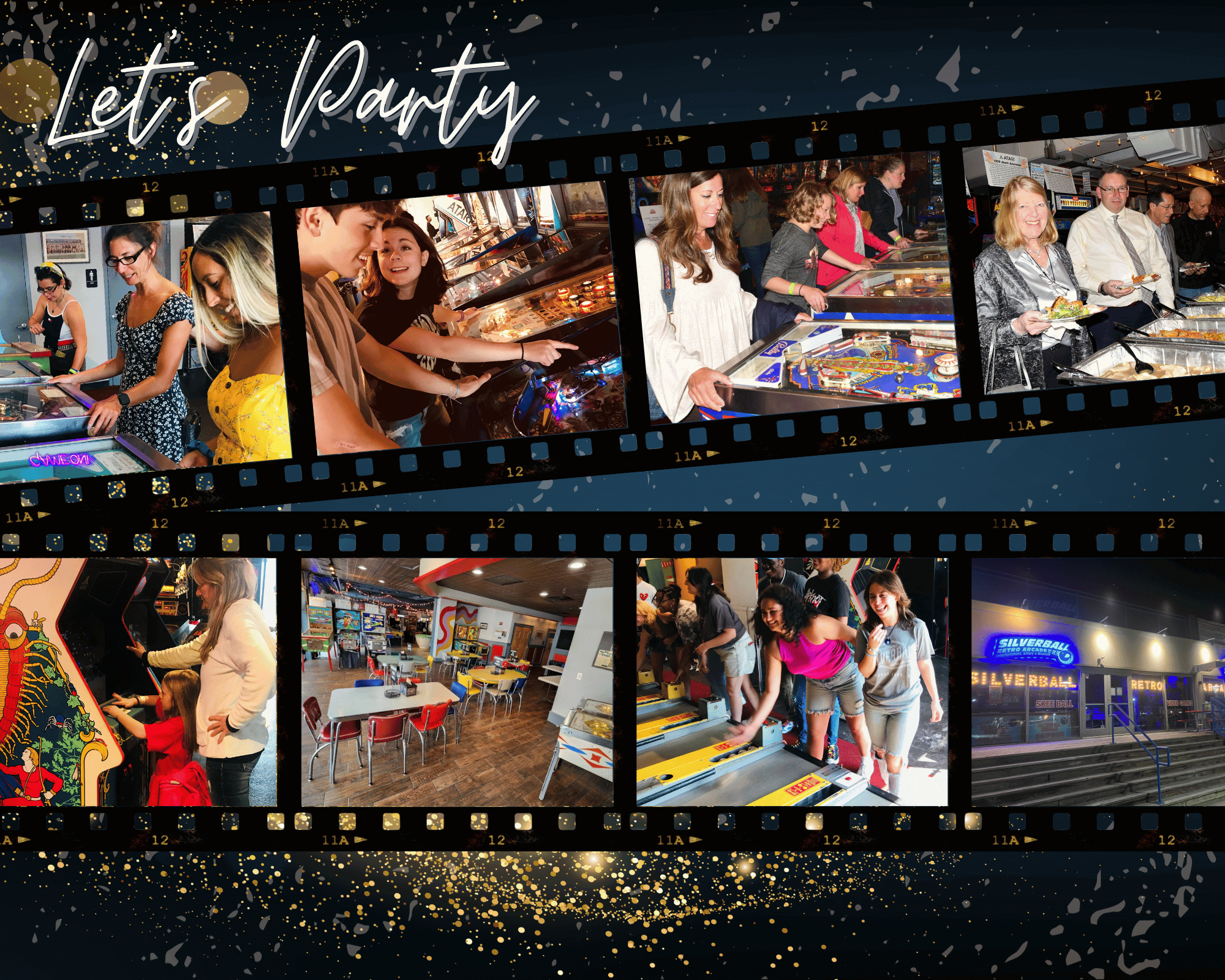 party at Silverball with vintage pinball and retro arcade games